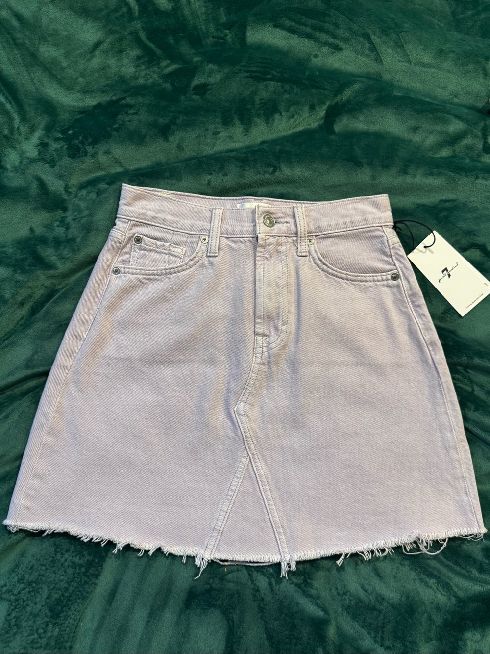 NWT 7 For All Mankind Woman’s Lavender Raw Hem Denim Mini Skirt, Sz 25
